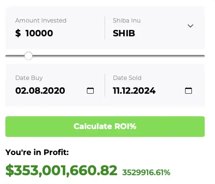 Shiba Inu ROI calculation from Changelly